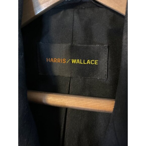 Harris Wallace Black Wool Double Breasted Blazer Pleated High Waist Pants Suit - Picture 7 of 11